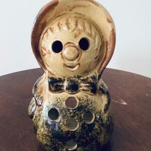 Vintage Japanese Ceramic Candle Lantern Pilgrim, Folk Art Candle holder